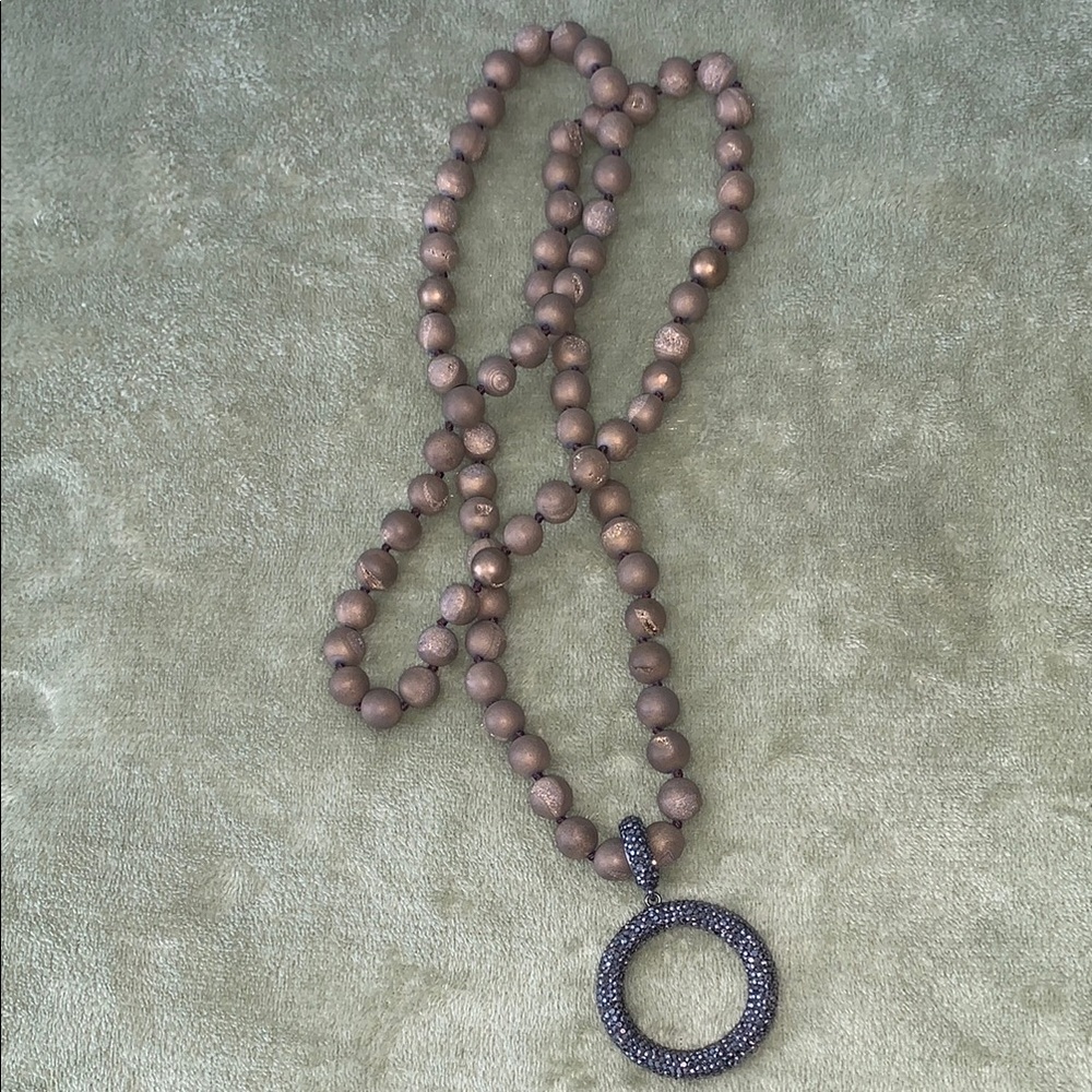 Brown Beaded Necklace with Removable Silver Pendant